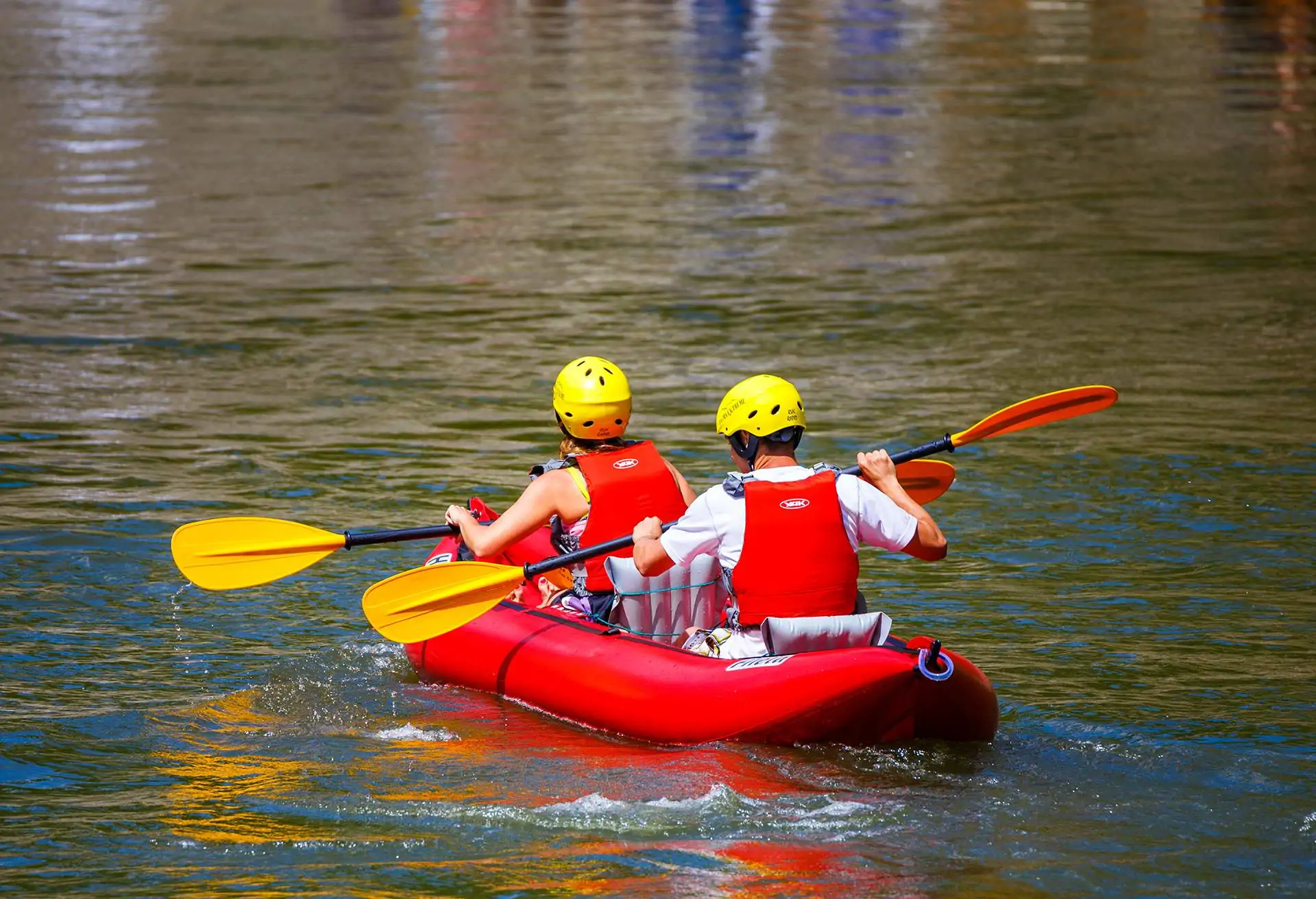 View of couple canoeing in Malopolska, Poland