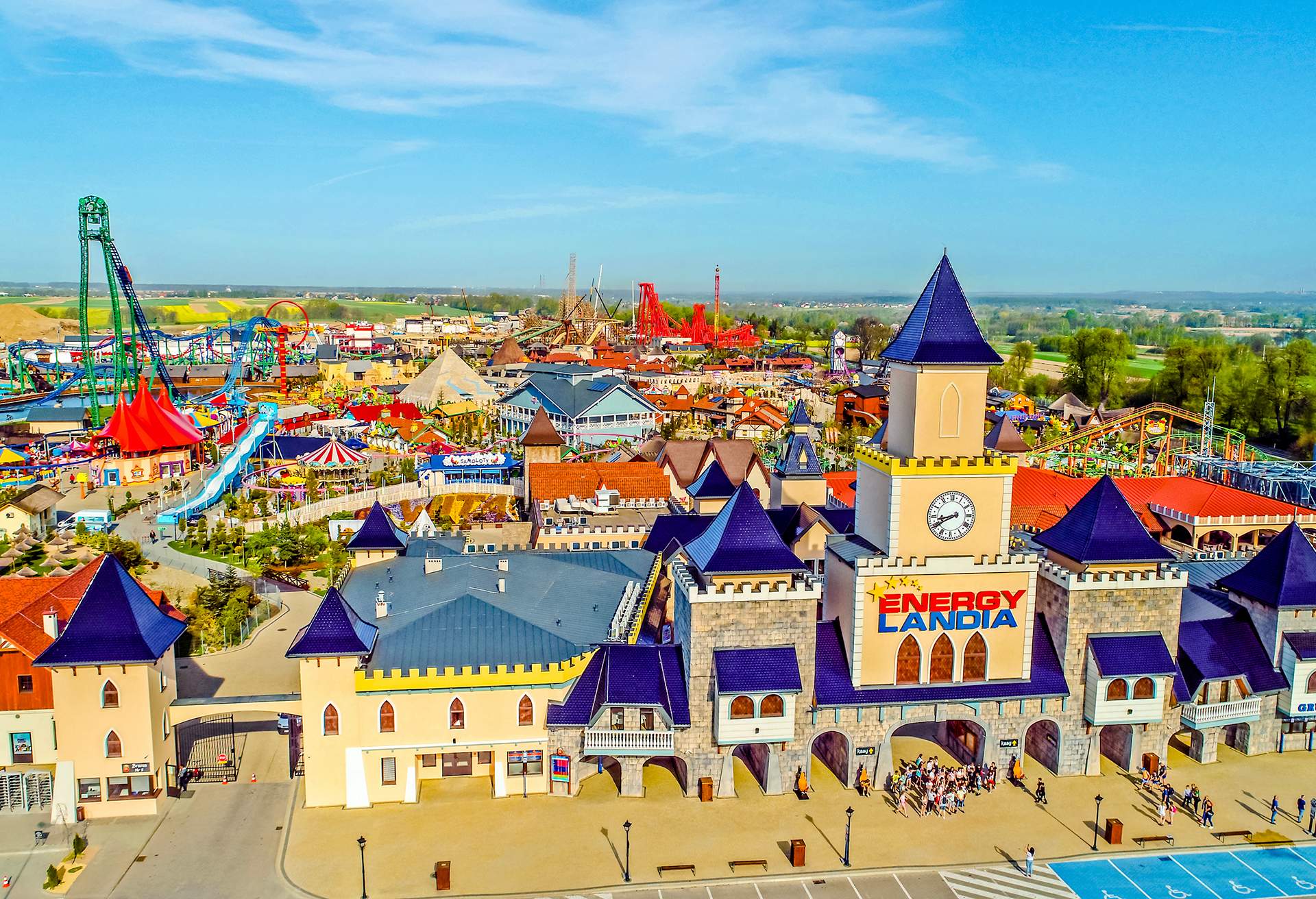 Aerial view of Energylandia amusement park in Poland